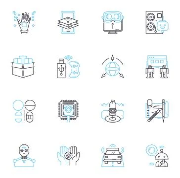 3D modeling linear icons set. Rendering, Surface, Texture, Animation, Mesh Stock Illustration