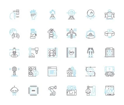 3D modeling linear icons set. Rendering, Surface, Texture, Animation, Mesh Stock Illustration