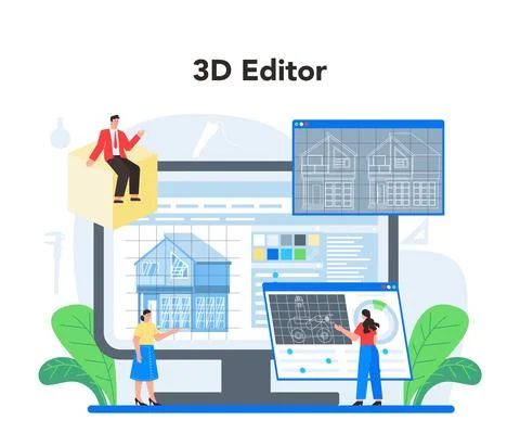 3D modeling online service or platform. Digital drawing Stock Illustration