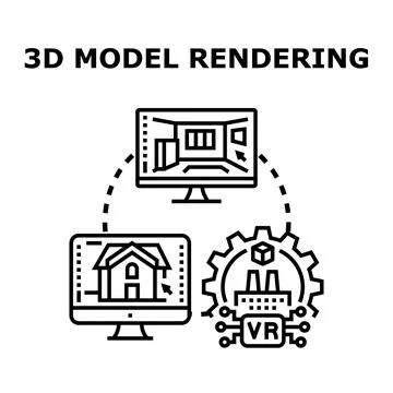 3d modeling rendering process for architectural design Stockillustratie
