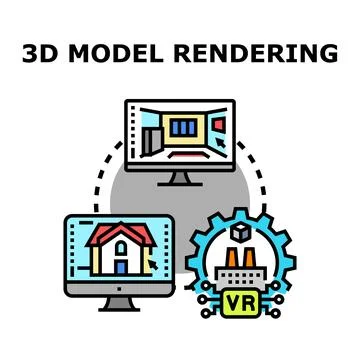 3d modeling rendering process for architectural design Stock Illustration