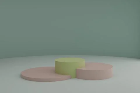 3d modeling scene with round podiums in calm pastel colors Illustrazione stock