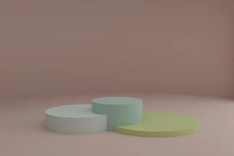 3d modeling scene with round podiums in calm pastel colors Illustrazione stock