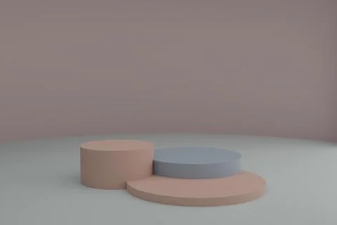 3d modeling scene with round podiums in calm pastel colors Illustrazione stock