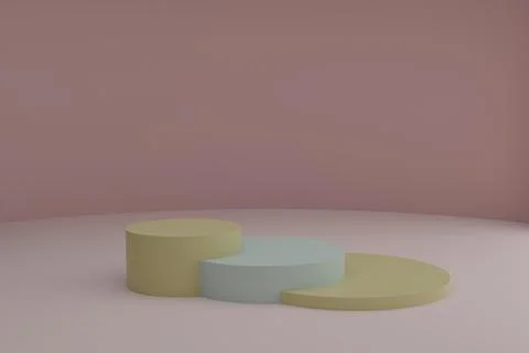 3d modeling scene with round podiums in calm pastel colors Illustrazione stock