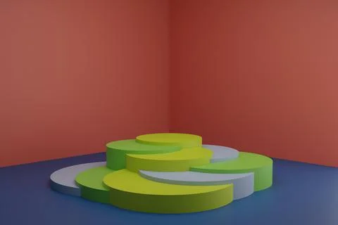 3d modeling scene with round podiums in calm pastel colors Illustrazione stock