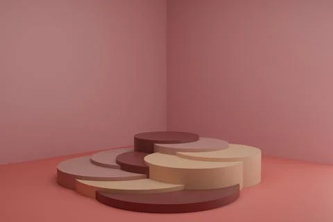 3d modeling scene with round podiums in calm pastel colors Illustrazione stock