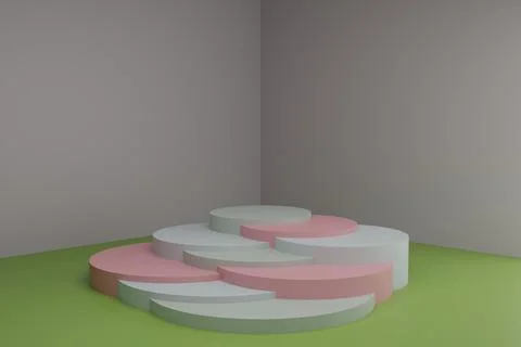 3d modeling scene with round podiums in calm pastel colors Illustrazione stock