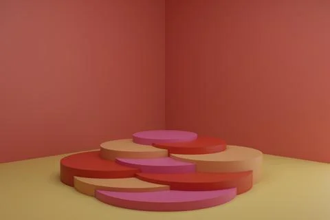 3d modeling scene with round podiums in calm pastel colors Illustrazione stock