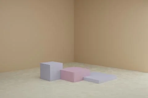 3d modeling scene with square podiums in calm pastel colors Stock Illustration