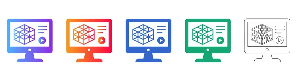 3D Modeling Software Interface Icon Set Stock Illustration