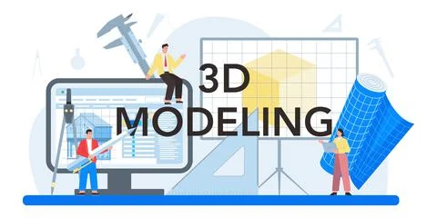 3D modeling typographic header. Digital drawing with electronic tools Stock Illustration