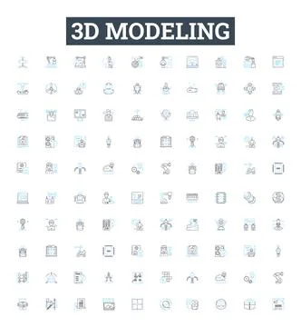 3d modeling vector line icons set. 3D, Modelling, Modeling, Designs, Rendering Stock Illustration