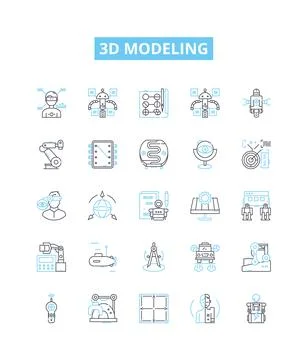3d modeling vector line icons set. 3D, Modelling, Modeling, Designs, Rendering Stock Illustration
