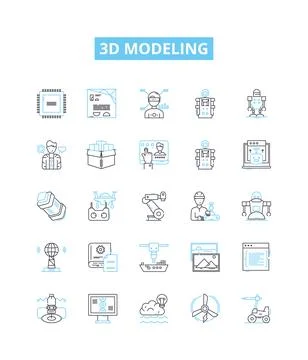 3d modeling vector line icons set. 3D, Modelling, Modeling, Designs, Rendering Stock Illustration