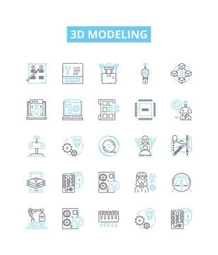 3d modeling vector line icons set. 3D, Modelling, Modeling, Designs, Rendering Stock Illustration