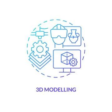 3D modelling blue gradient concept icon Illustrazione stock