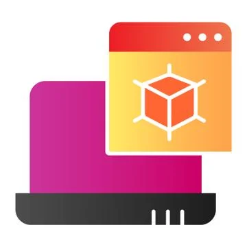 3D modelling flat icon. Laptop with 3d project color icons in trendy flat style Stock Illustration
