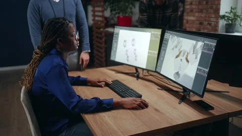 3D modelling process in project department of big international company, black Stock Footage 231351405