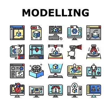 3d Modelling Software And Device Icons Set Vector Illustrazione stock