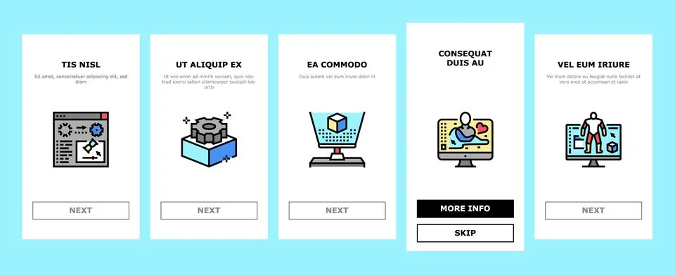 3d Modelling Software And Device Onboarding Icons Set Vector 스톡 일러스트