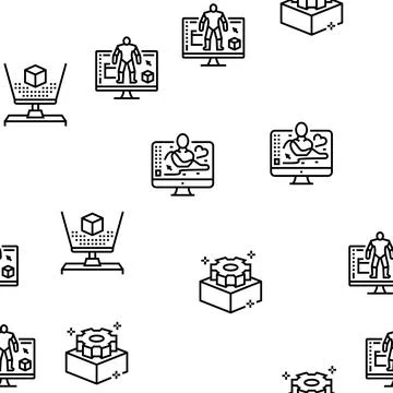 3d Modelling Software And Device Vector Seamless Pattern Illustrazione stock