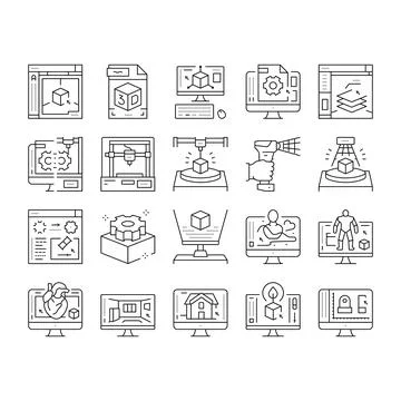 3d Modelling Software And Device Icons Set Vector . Illustrazione stock