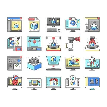3d Modelling Software And Device Icons Set Vector . 스톡 일러스트