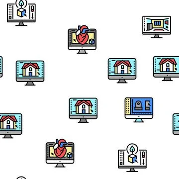 3d Modelling Software And Device Vector Seamless Pattern Illustrazione stock