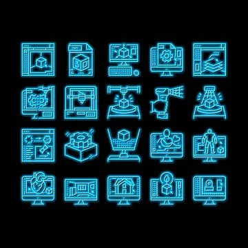 3d Modelling Software And Device neon glow icon illustration 스톡 일러스트