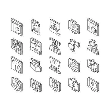 3d Modelling Software And Device isometric icons set vector 스톡 일러스트