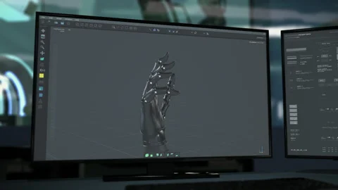 3D modelling software deals with development of a virtual robotic hand Stock Footage 237846755
