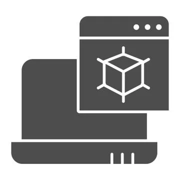 3D modelling solid icon. Laptop with 3d project vector illustration isolated on イラスト素材