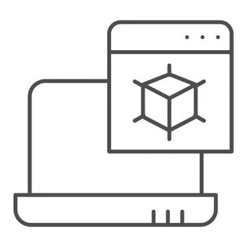 3D modelling thin line icon. Laptop with 3d project vector illustration isolated Stockillustratie