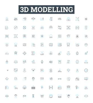 3d modelling vector line icons set. 3D, Modelling, Modeling, CAD, Design Stock Illustration