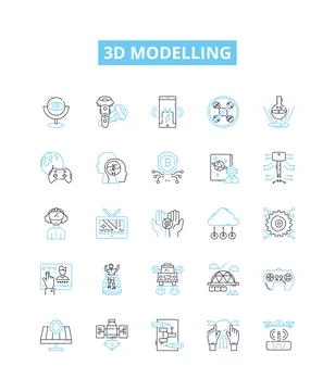 3d modelling vector line icons set. 3D, Modelling, Modeling, CAD, Design Stock Illustration