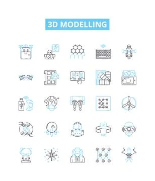 3d modelling vector line icons set. 3D, Modelling, Modeling, CAD, Design Stock Illustration