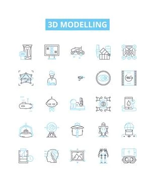 3d modelling vector line icons set. 3D, Modelling, Modeling, CAD, Design Stock Illustration