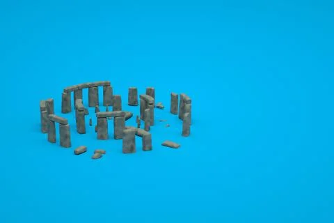 3D models of ancient ruined stone ruins on a blue isolated background. 3d Stock Illustration