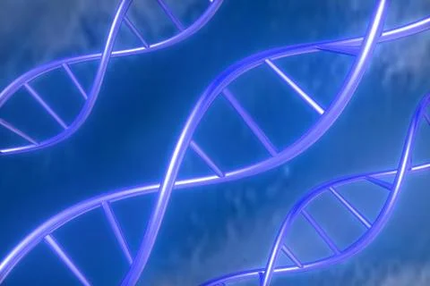 3D models of DNA chains on blue background, medical concept 库存插图