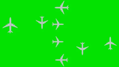 3D models of flying passenger planes of gray color flying in a circle on a green Stock Footage 301515201