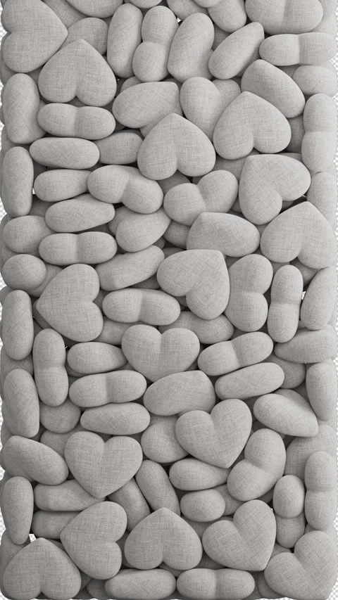 3D models lot of gray fabric texture hearts falling top to bottom alpha channel Stock Footage 317170988