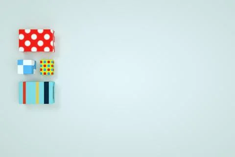 3D models of packaged gifts. Festive packaging with ornaments, gift boxes, gifts Stockillustratie