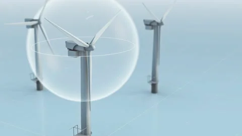 3D Models Of Wind Turbines In Motion. Graphic Circles.Ecological issue.Animation Stock Footage 156651792