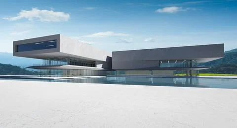 3D Modern architecture with a pool Ilustración de archivo