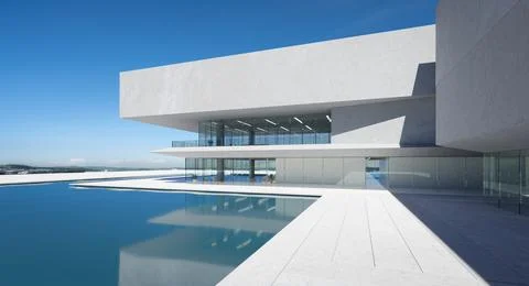 3D Modern architecture with a pool Ilustración de archivo