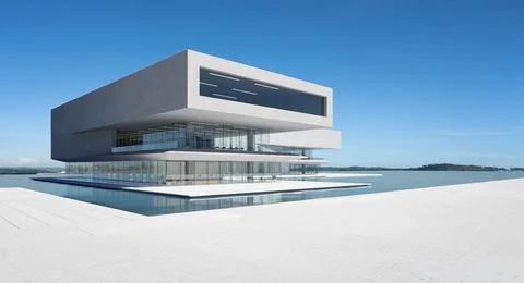 3D Modern architecture with a pool Ilustración de archivo