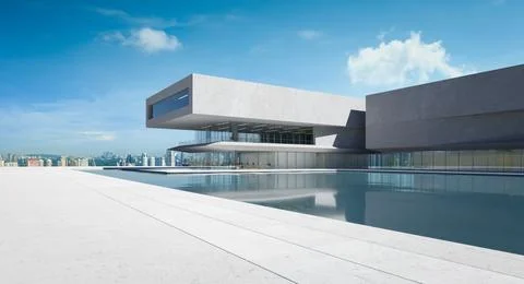3D Modern architecture with a pool Ilustración de archivo