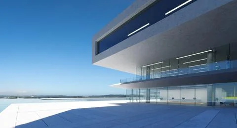 3D Modern architecture with a pool Illustrazione stock