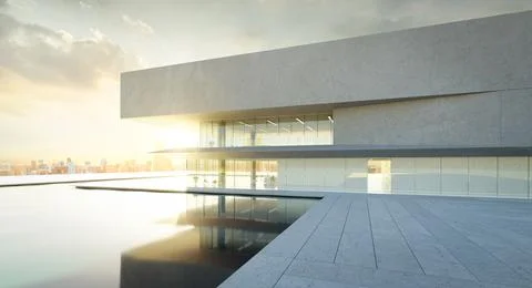3D Modern architecture with a pool Ilustración de archivo